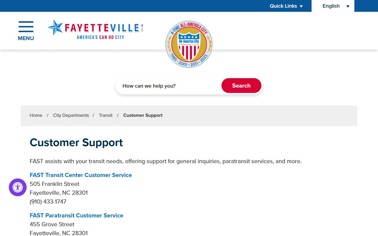Fayetteville phone codes FAST transit customer support